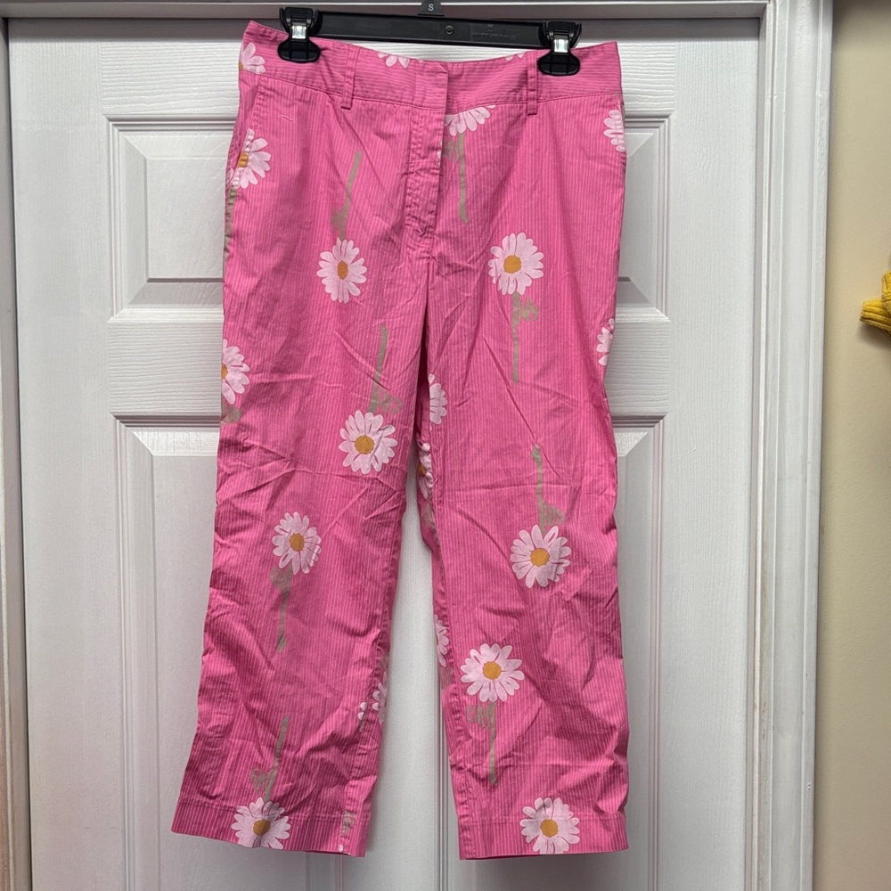 Lilly Pulitzer Coastal Pink with White Daisy Cropped Pants Barbiecore size 8